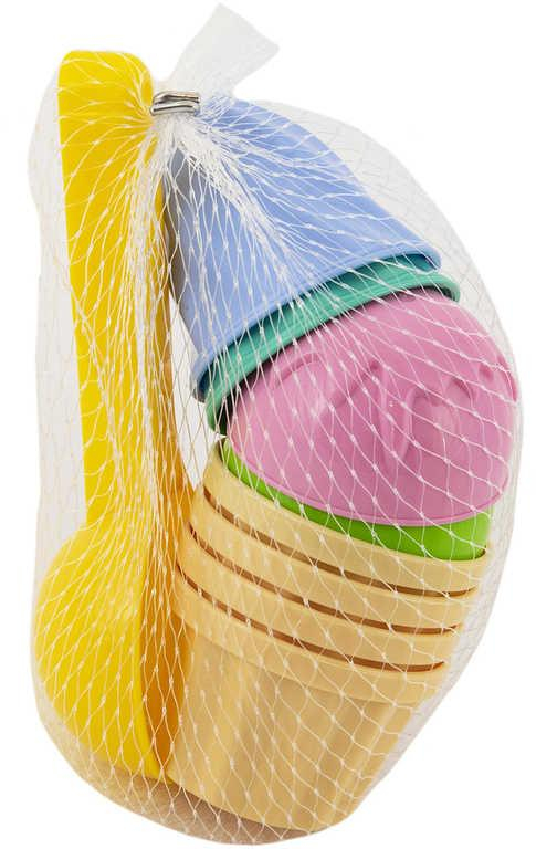 Sada na písek zmrzlina lopatka 15cm + 8 báboviček plast v síťce 2 barvy