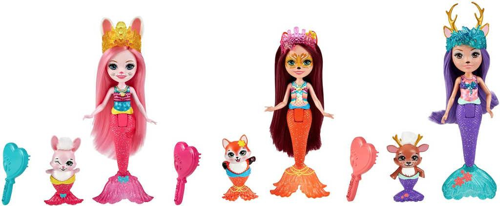 MATTEL Enchantimals Mořské panny set 3 panenky s mazlíčkem a kartáčem