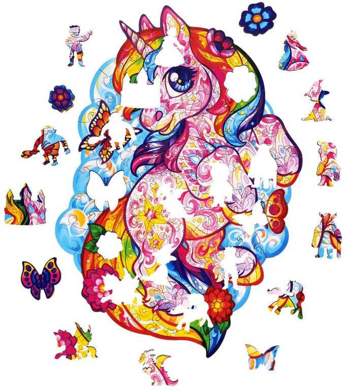 PUZZLER DŘEVO Pohádkový jednorožec 21x30cm dekorativní skládačka 100 dílků