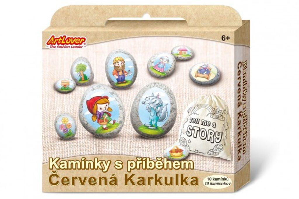 Malování na oblázky/kameny s příběhem Červená Karkulka kreativní sada v krabičce 19x16x4cm