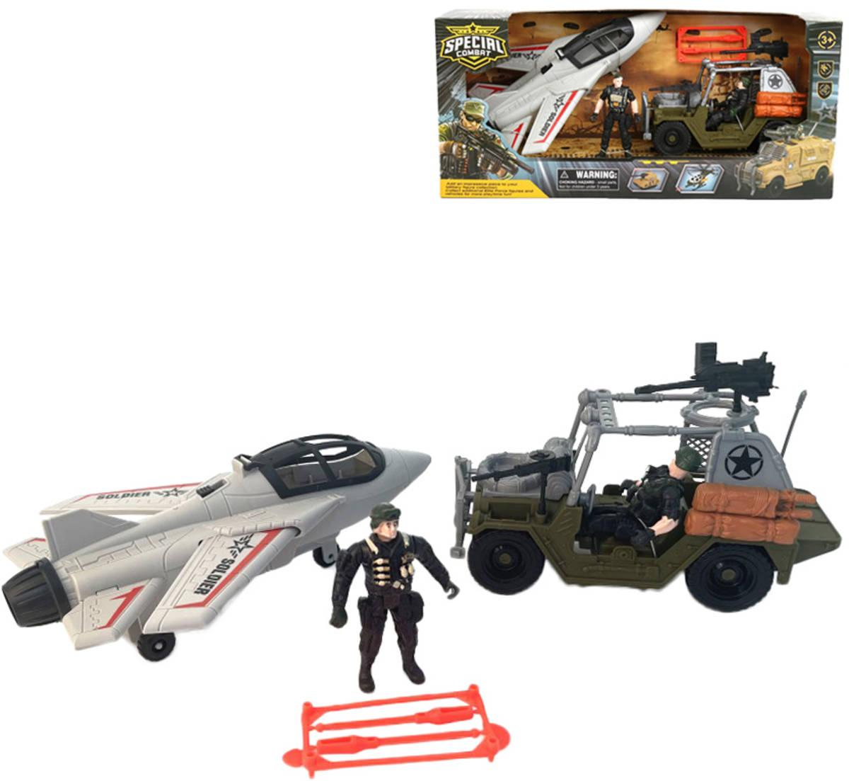 Vojenské army vozidlo set se stíhačkou a vojáky s doplňky plast v krabici