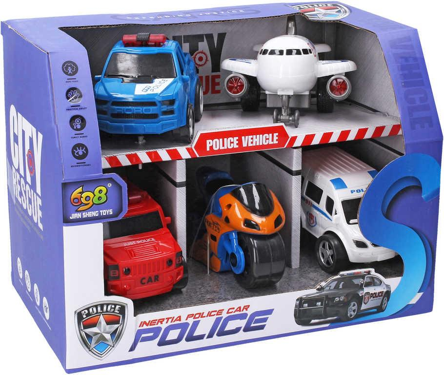 Autíčka prostředky dopravní policejní 10cm na setrvačník set 6ks v krabici plast