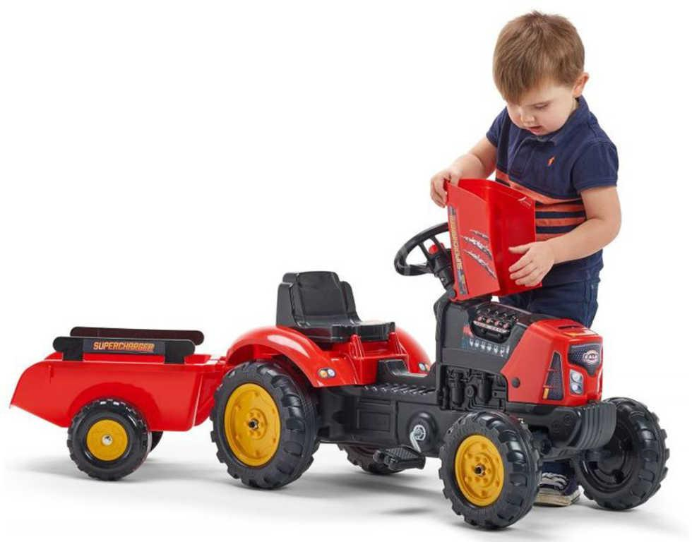FALK Set baby traktor Super Charger šlapací Červený vozítko s valníkem