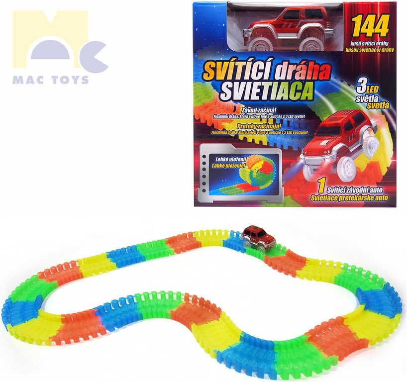 MAC TOYS Kreativní set dráha ve tmě svítící 144 dílků s autíčkem na baterie Světlo