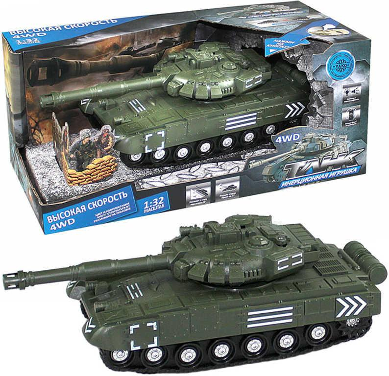 Tank 18cm vojenské vozidlo 1:32 na setrvačník na baterie Světlo Zvuk plast