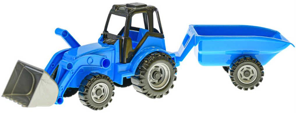 Traktor nakladač barevný set s vlečkou volný chod 3 barvy v síťce