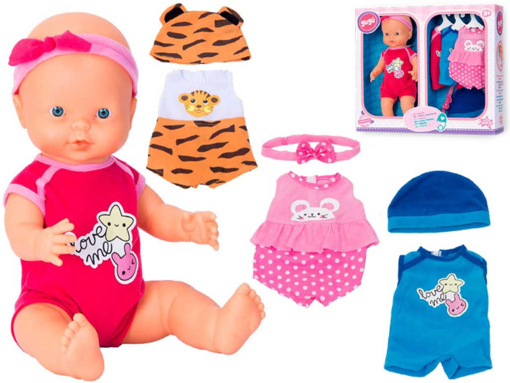 Panenka miminko tvrdé tělíčko 38cm set se 3 oblečky v krabici