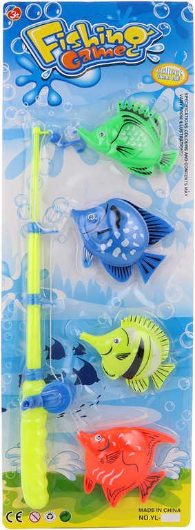 HRA Chytání rybiček set prut magnetický 37cm + 4 rybky plast na kartě