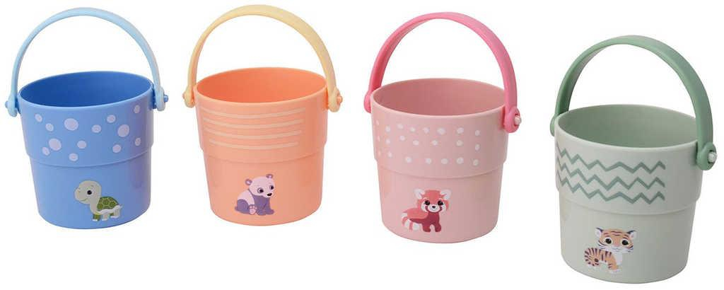 JOUECO Stohovací kelímky baby zvířátka set 4ks do vody pro miminko plast