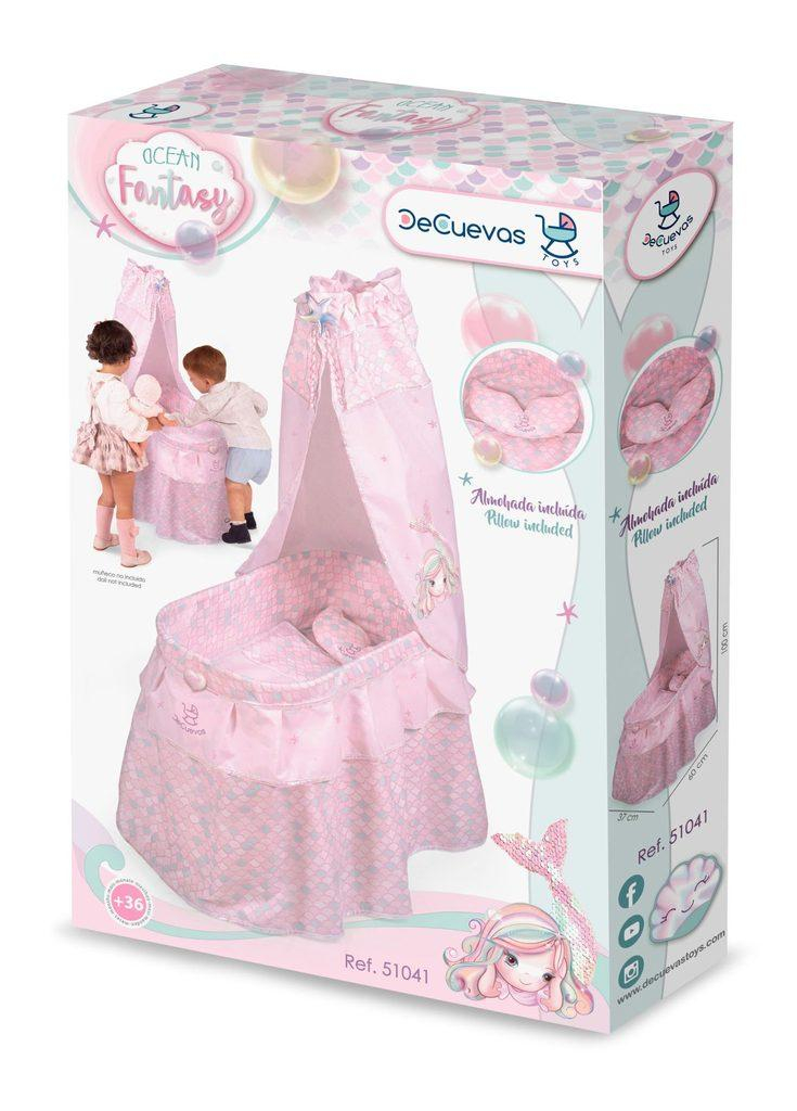 DeCuevas 51041 Pojízdná postýlka pro panenky s nebesy a doplňky Ocean Fantasy 2021