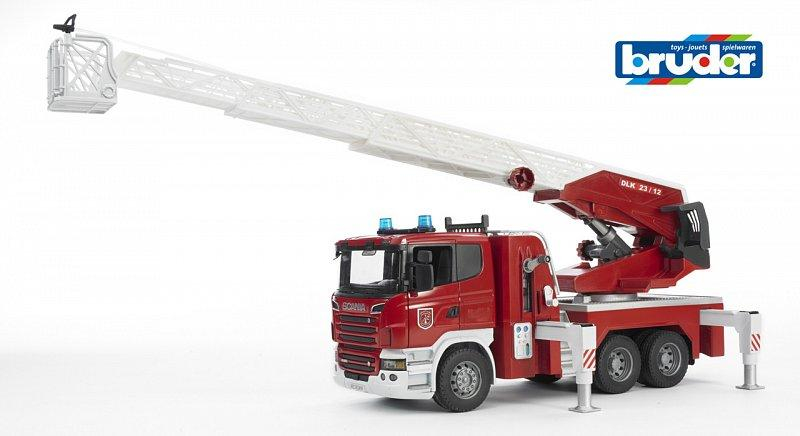 Užitkové vozy - Hasičské auto SCANIA s výsuvným žebříkem, pumpou, svítí, vydává zvuky