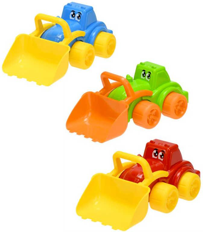 Baby traktor veselý s nakladačem s očima 26cm různé barvy pro miminko