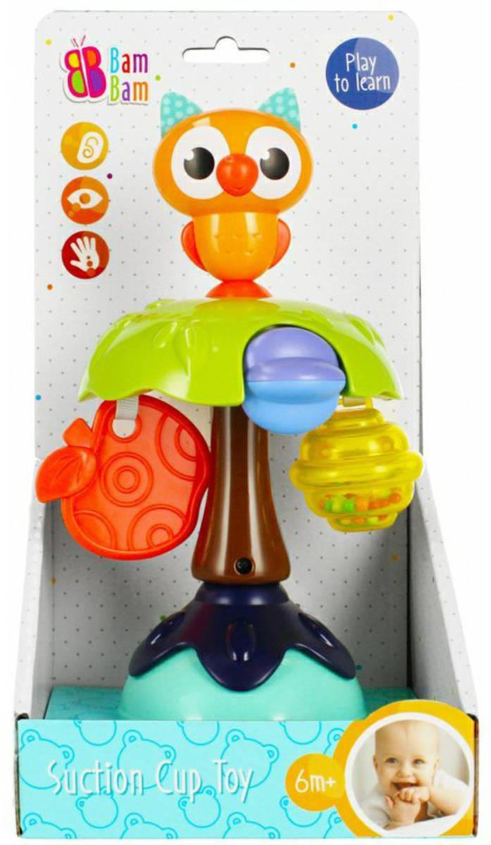 BAM BAM Baby Sova edukační 20cm kolotoč s přísavkou chrasticí pro miminko