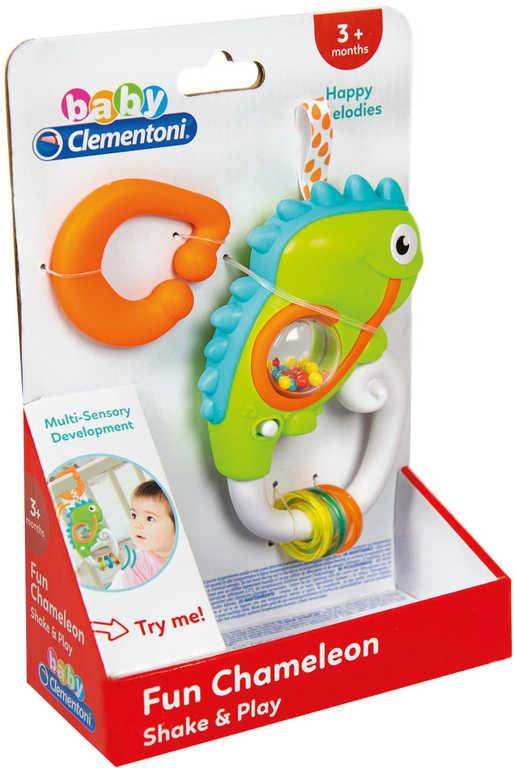 CLEMENTONI Baby chrastítko chameleon s úchytem na baterie pro miminko Zvuk